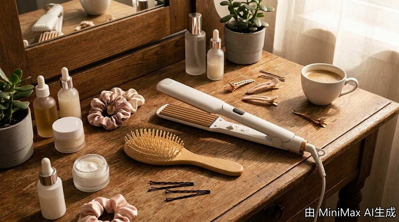 Hair crimper on vanity flat lay for back to school 2026