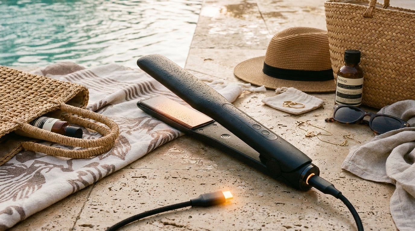 FIFN Z7 wireless straightener on summer pool deck