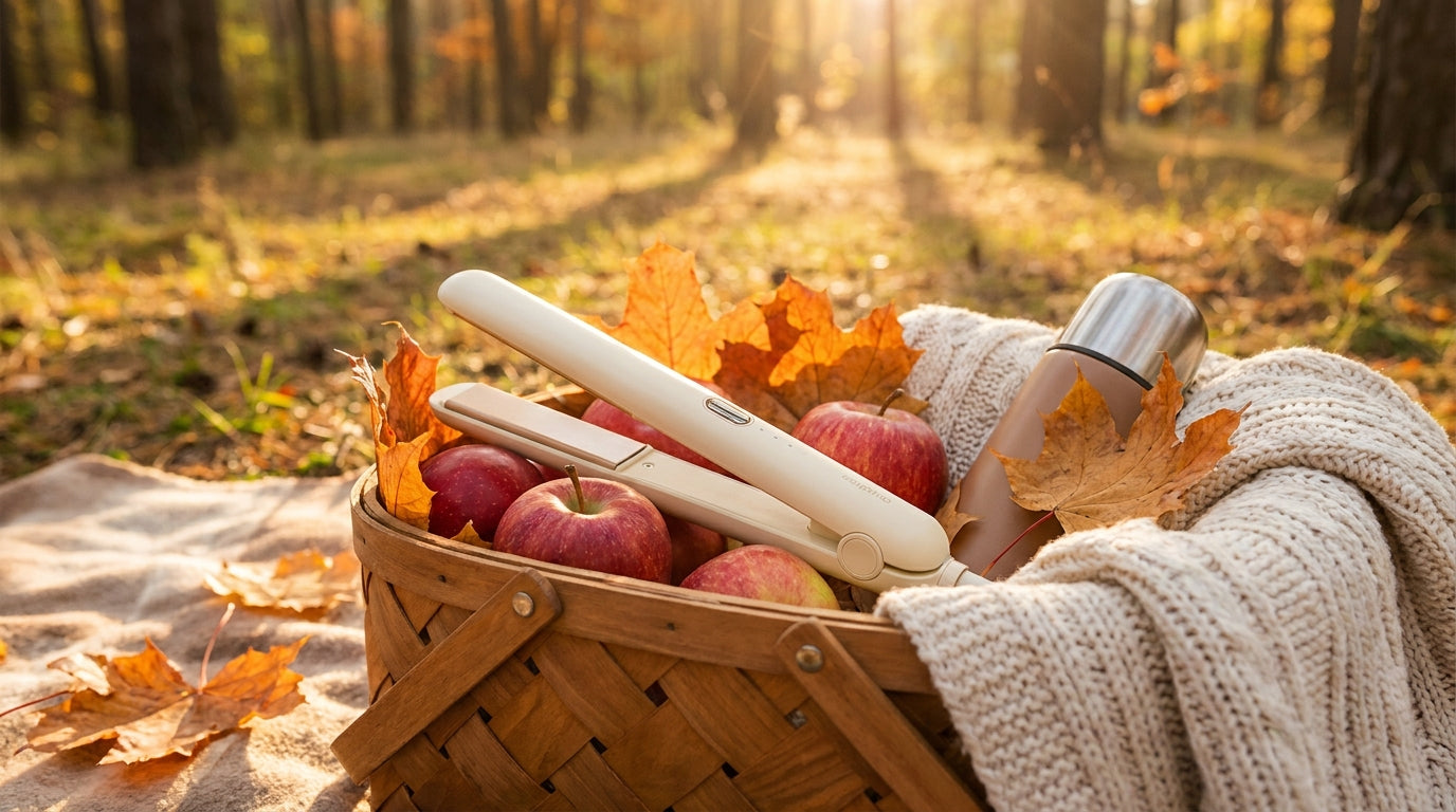 FIFN Z7 wireless straightener apple picking autumn flat lay