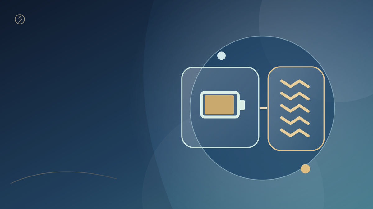 Original dark blue illustration of a rechargeable battery concept beside patterned hair texture