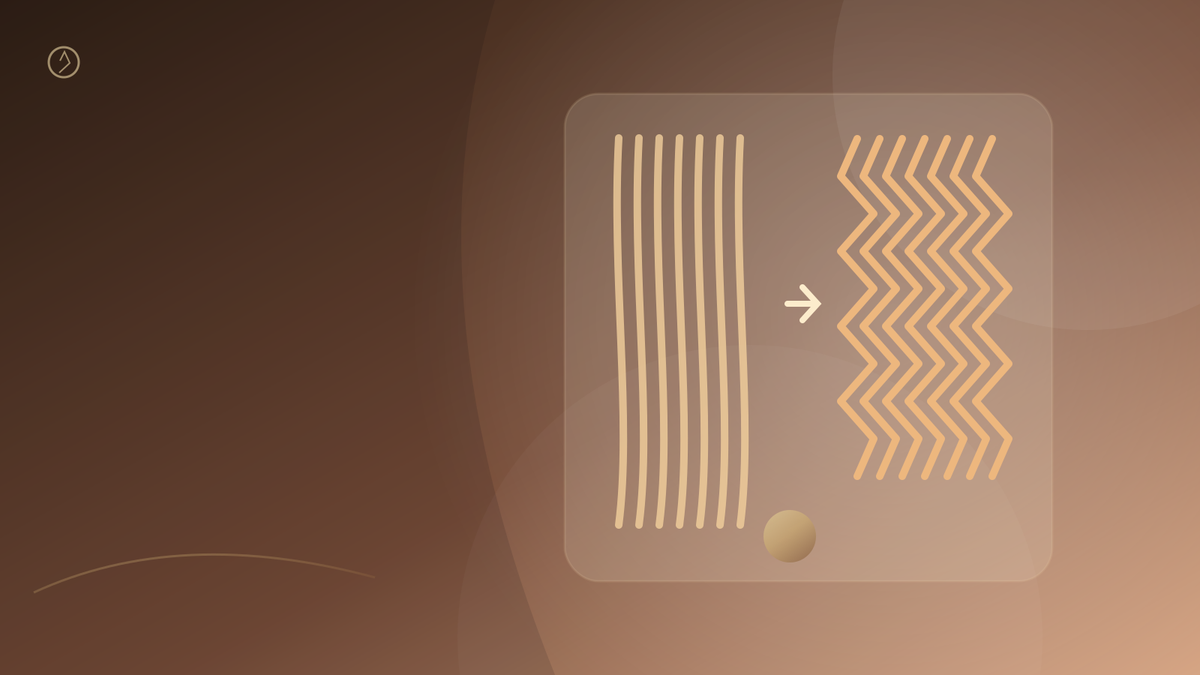 Original bronze editorial illustration comparing straight hair strands with patterned crimped strands